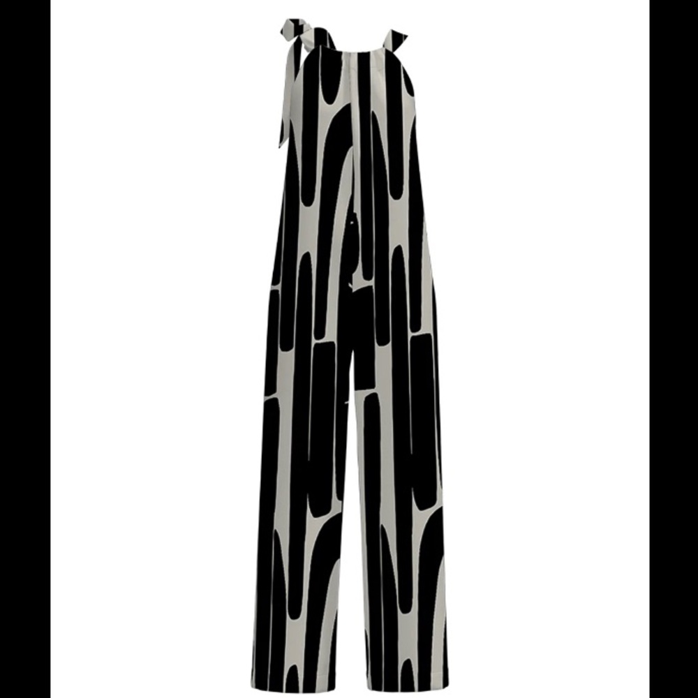 Black & White Wide-Leg Jumpsuit with Tie Straps